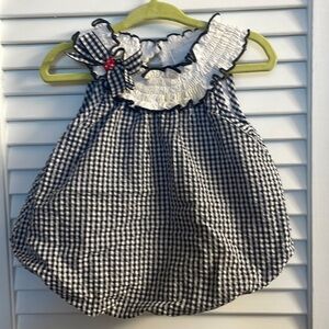 Rare Editions Seersucker Navy & White Gingham Romper Size 3M